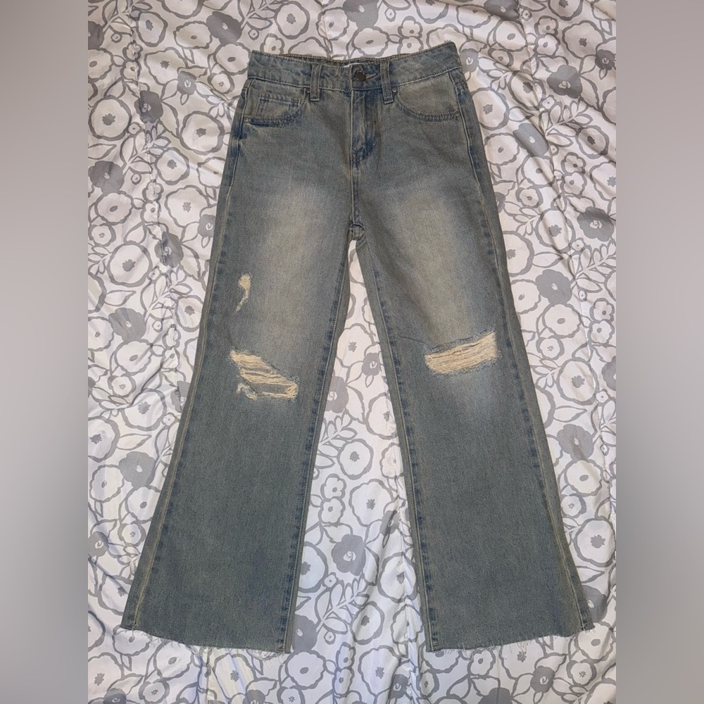 RSQ Kids Blue Wide Leg Distressed Jeans Size 7 NWOT